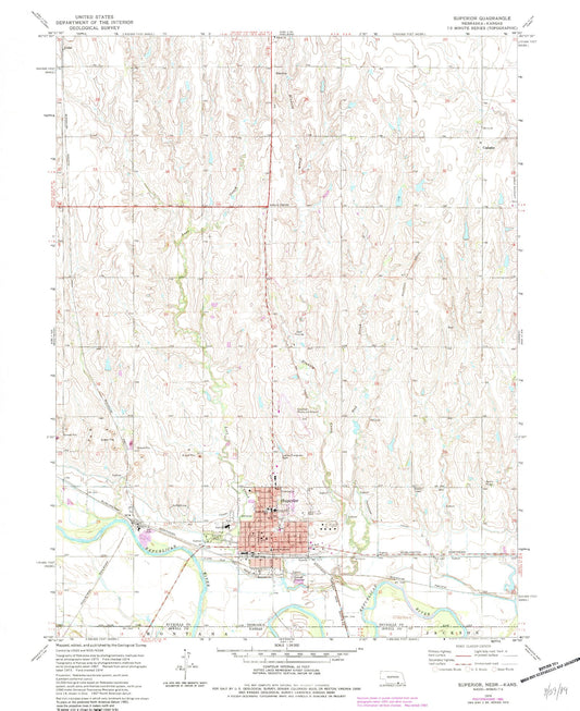 Classic USGS Superior Nebraska 7.5'x7.5' Topo Map Image
