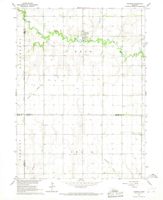 Classic USGS Surprise Nebraska 7.5'x7.5' Topo Map Image