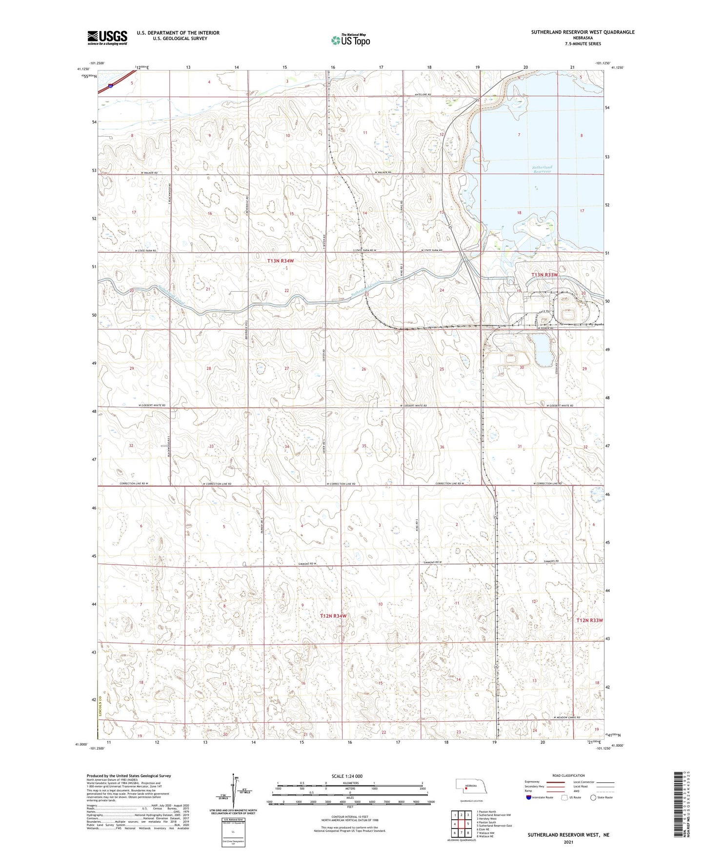 Sutherland Reservoir West Nebraska US Topo Map Image