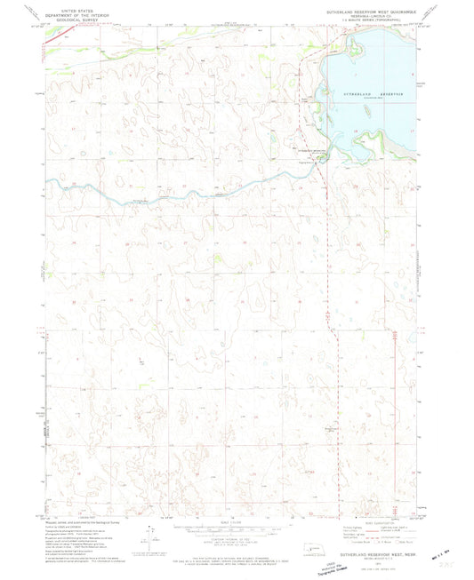 Classic USGS Sutherland Reservoir West Nebraska 7.5'x7.5' Topo Map Image