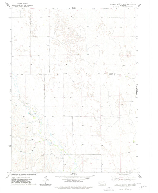 Classic USGS Suttlers Canyon East Nebraska 7.5'x7.5' Topo Map Image