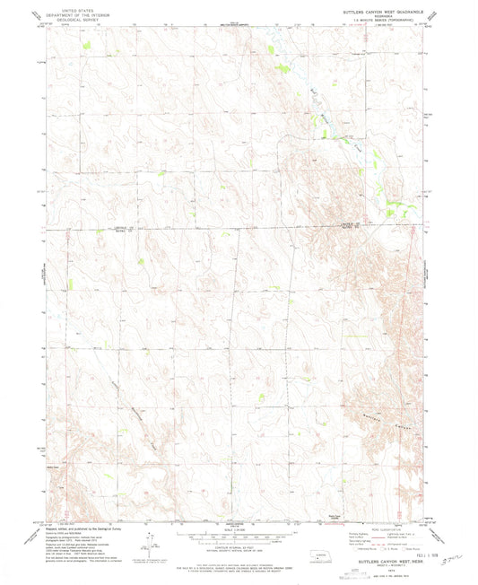 Classic USGS Suttlers Canyon West Nebraska 7.5'x7.5' Topo Map Image