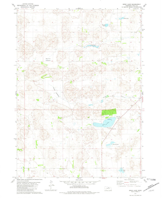 Classic USGS Swan Lake Nebraska 7.5'x7.5' Topo Map Image