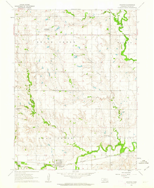 Classic USGS Swanton Nebraska 7.5'x7.5' Topo Map Image