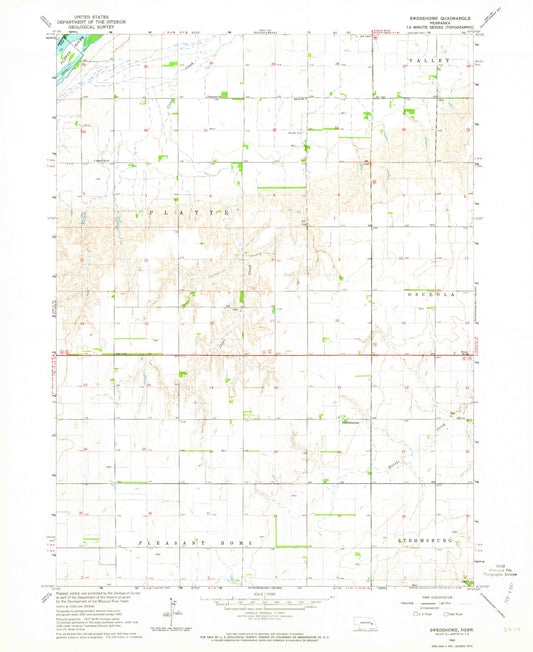 Classic USGS Swedehome Nebraska 7.5'x7.5' Topo Map Image