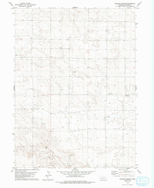 Classic USGS Swedish Cemetery Nebraska 7.5'x7.5' Topo Map Image