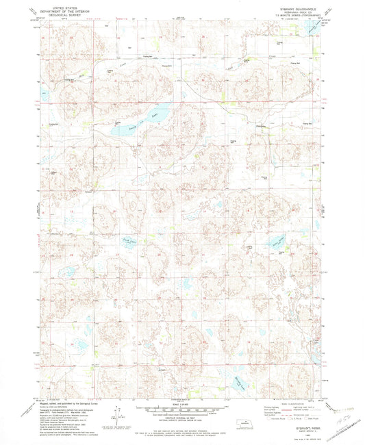 Classic USGS Sybrant Nebraska 7.5'x7.5' Topo Map Image