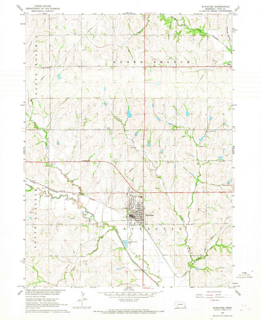 Classic USGS Syracuse Nebraska 7.5'x7.5' Topo Map Image