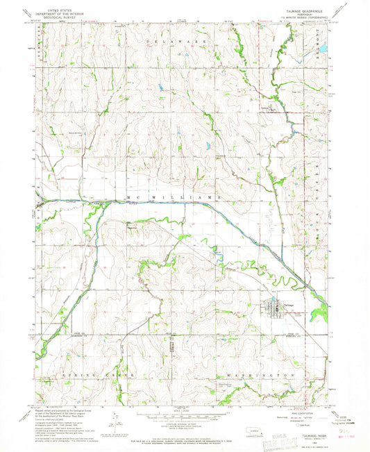 Classic USGS Talmage Nebraska 7.5'x7.5' Topo Map Image