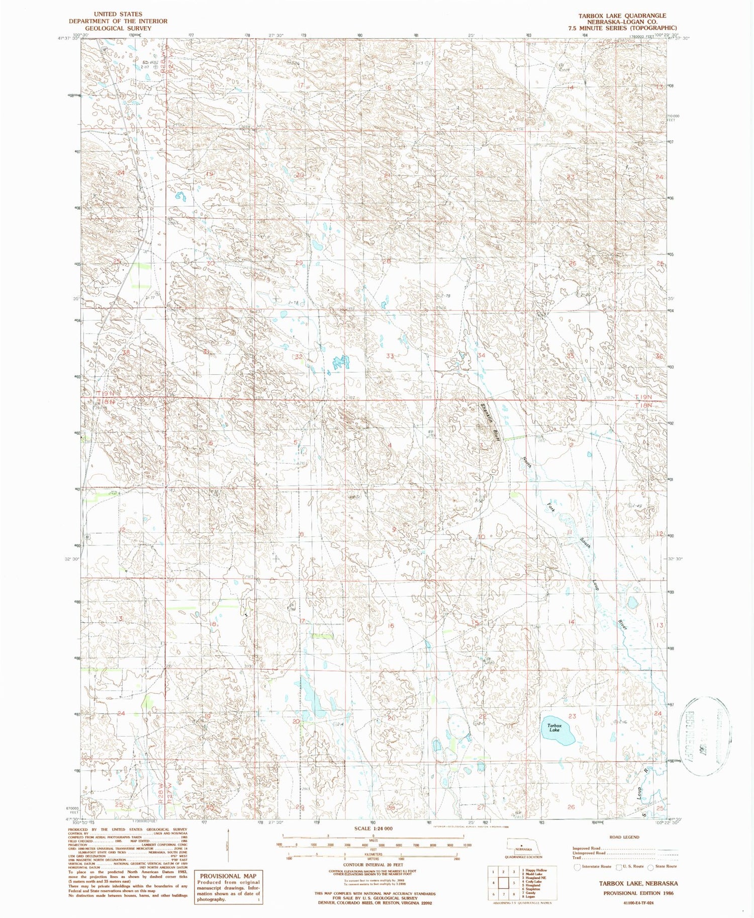 Classic USGS Tarbox Lake Nebraska 7.5'x7.5' Topo Map Image