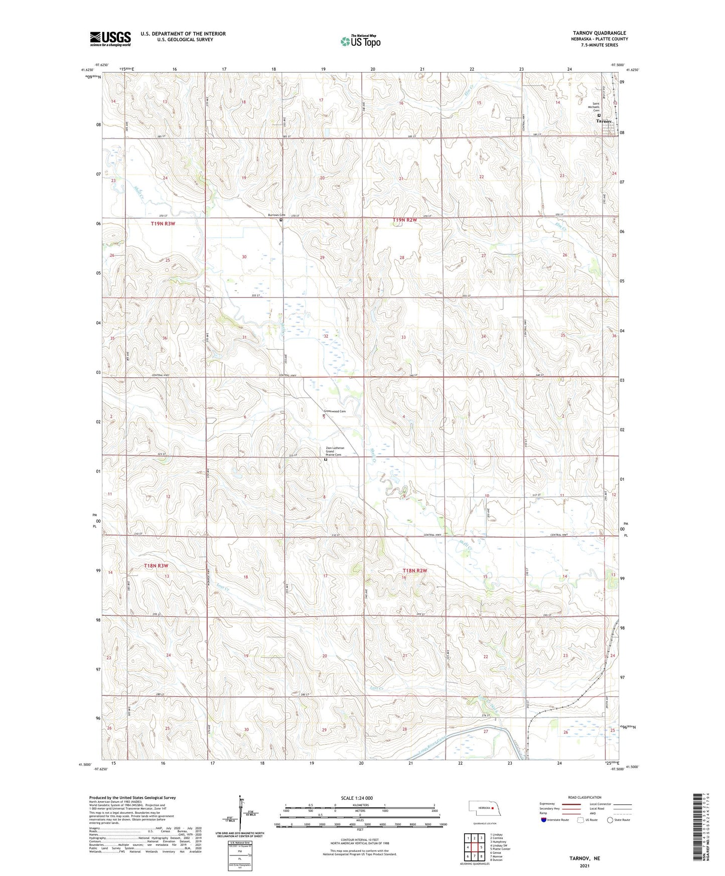 Tarnov Nebraska US Topo Map Image