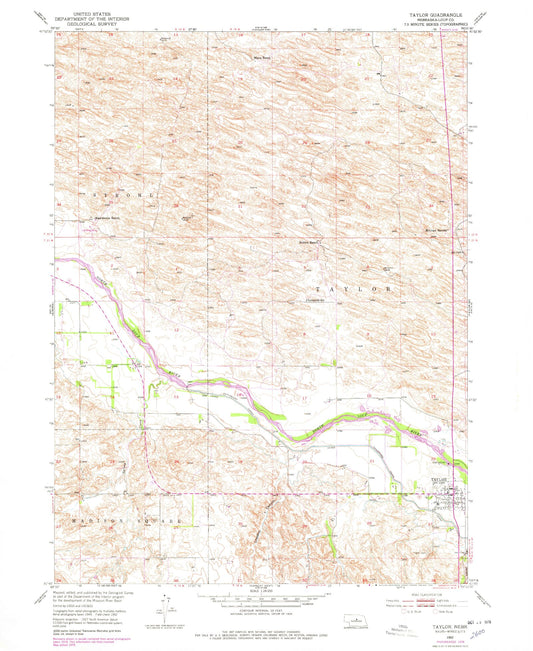 Classic USGS Taylor Nebraska 7.5'x7.5' Topo Map Image