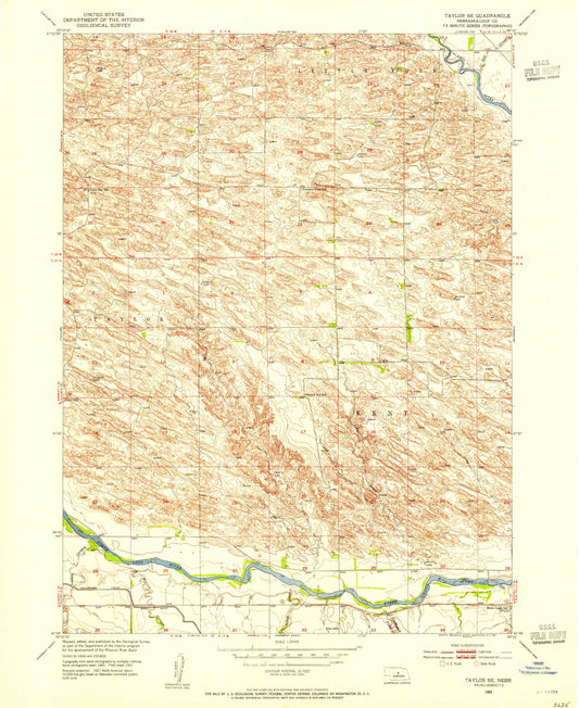 Classic USGS Taylor SE Nebraska 7.5'x7.5' Topo Map Image