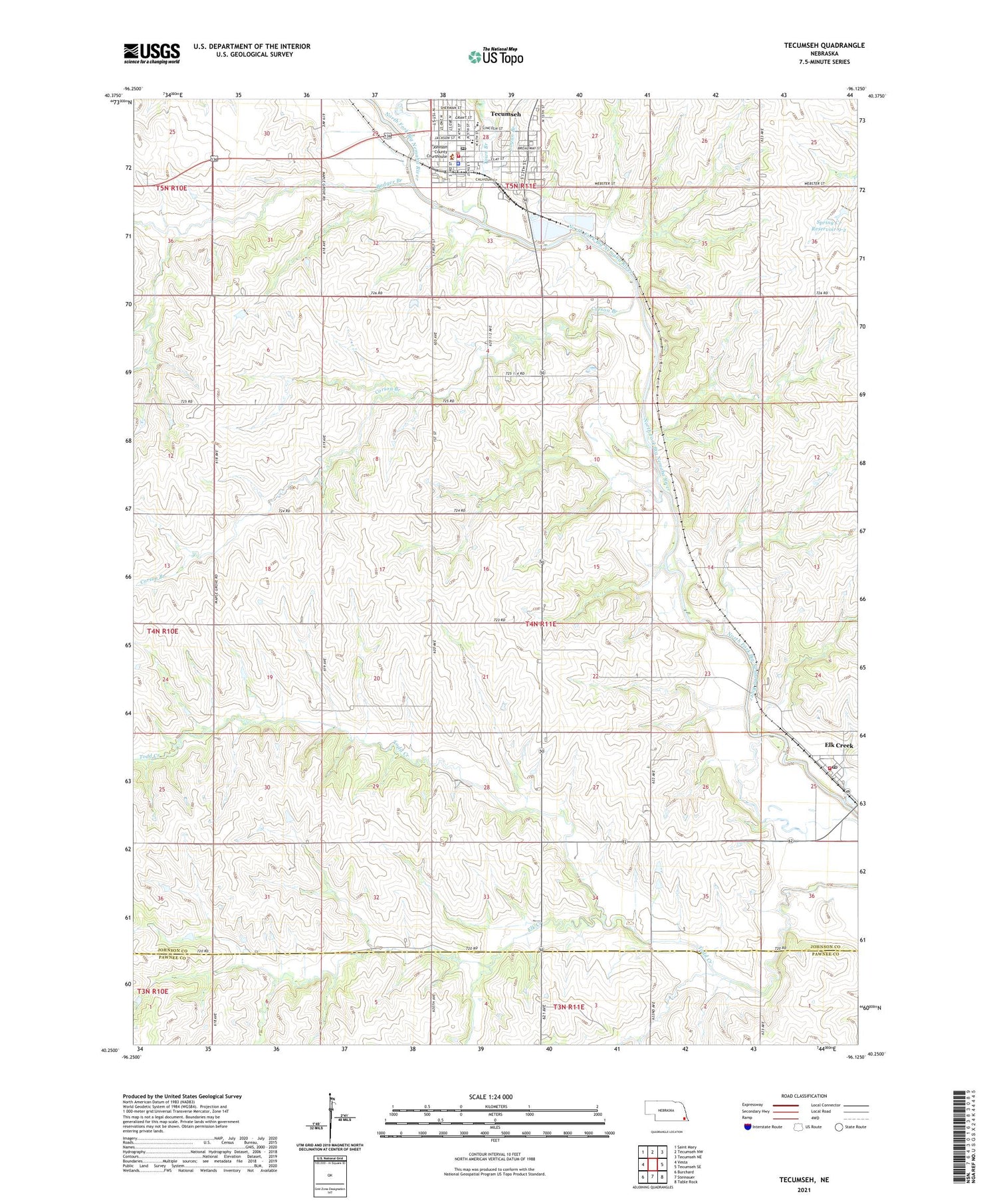 Tecumseh Nebraska US Topo Map Image