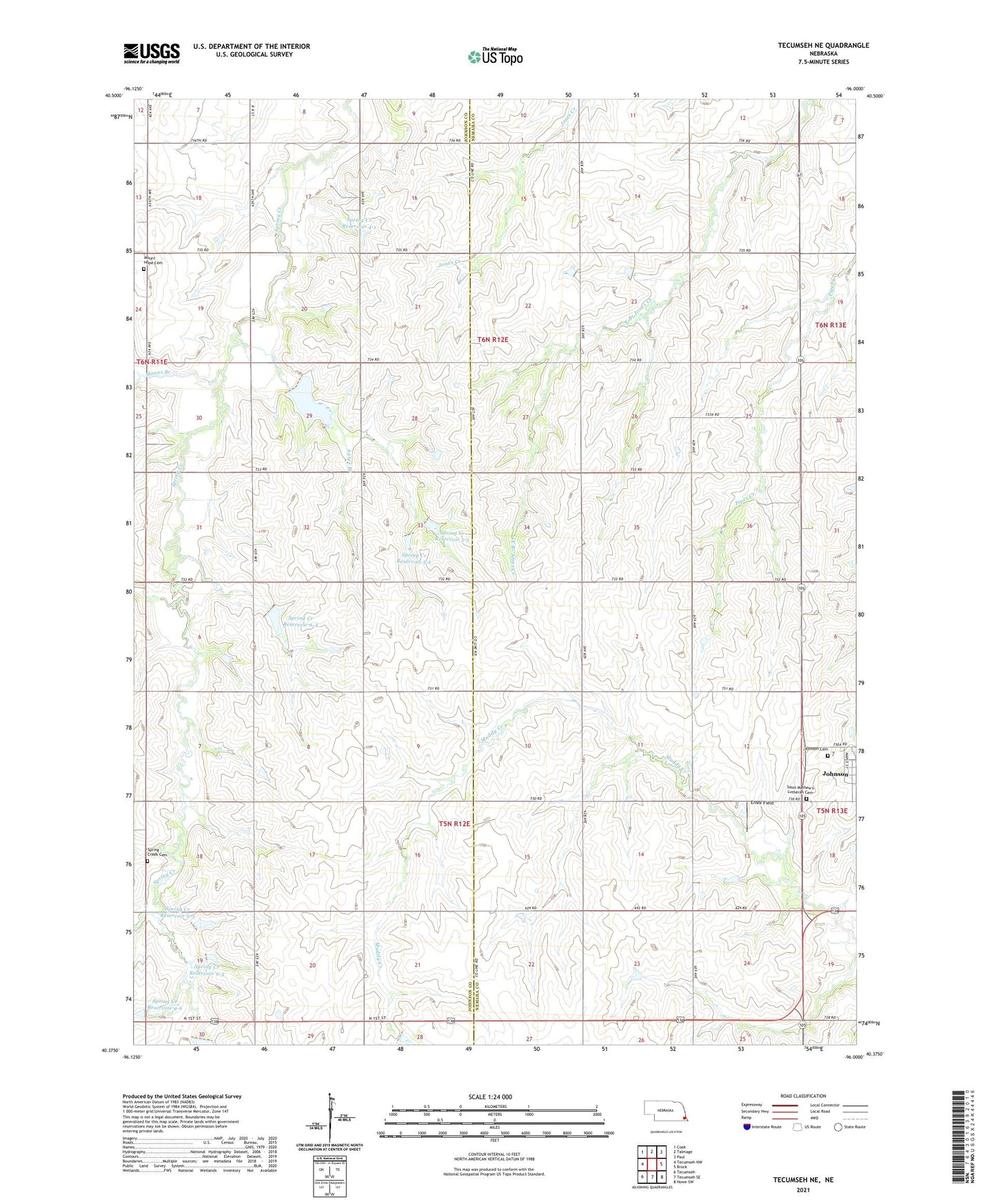 Tecumseh NE Nebraska US Topo Map Image