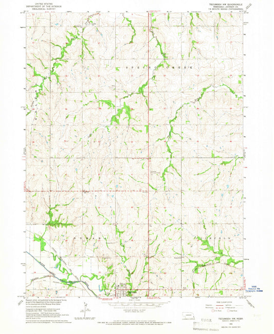 Classic USGS Tecumseh NW Nebraska 7.5'x7.5' Topo Map Image