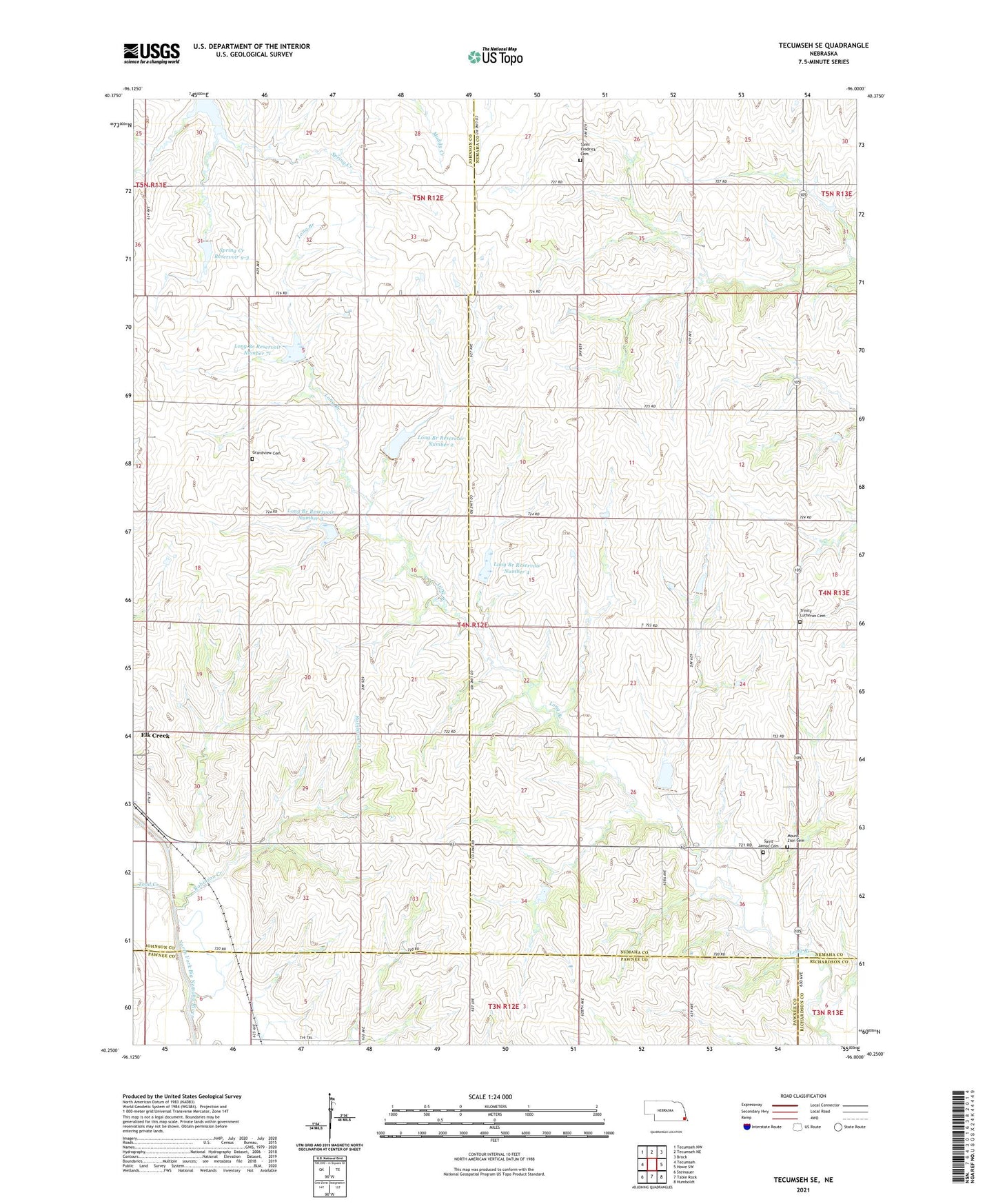 Tecumseh SE Nebraska US Topo Map Image