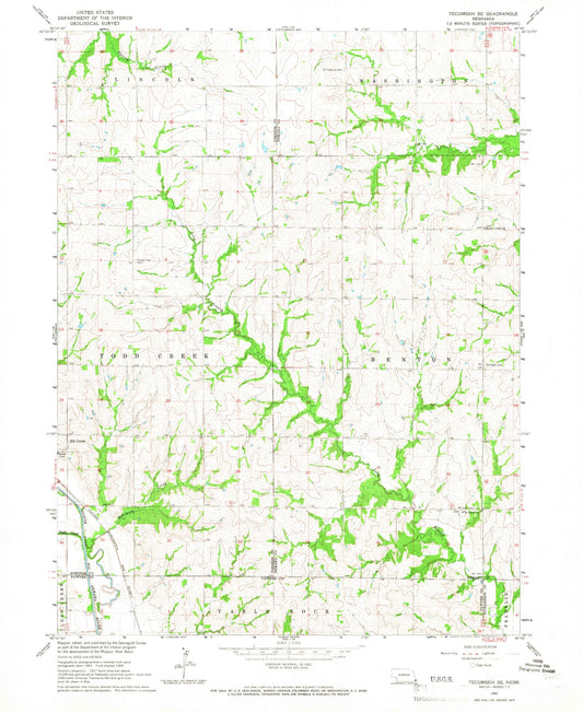 Classic USGS Tecumseh SE Nebraska 7.5'x7.5' Topo Map Image