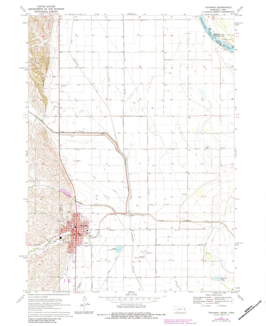 Classic USGS Tekamah Nebraska 7.5'x7.5' Topo Map Image