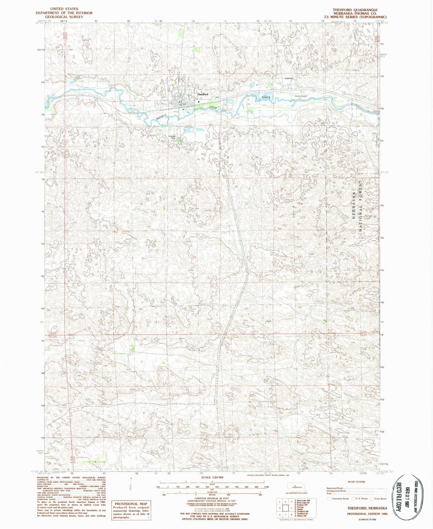 Classic USGS Thedford Nebraska 7.5'x7.5' Topo Map Image