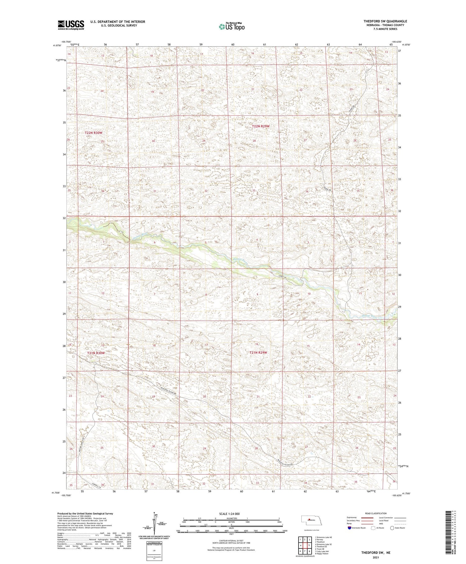 Thedford SW Nebraska US Topo Map Image