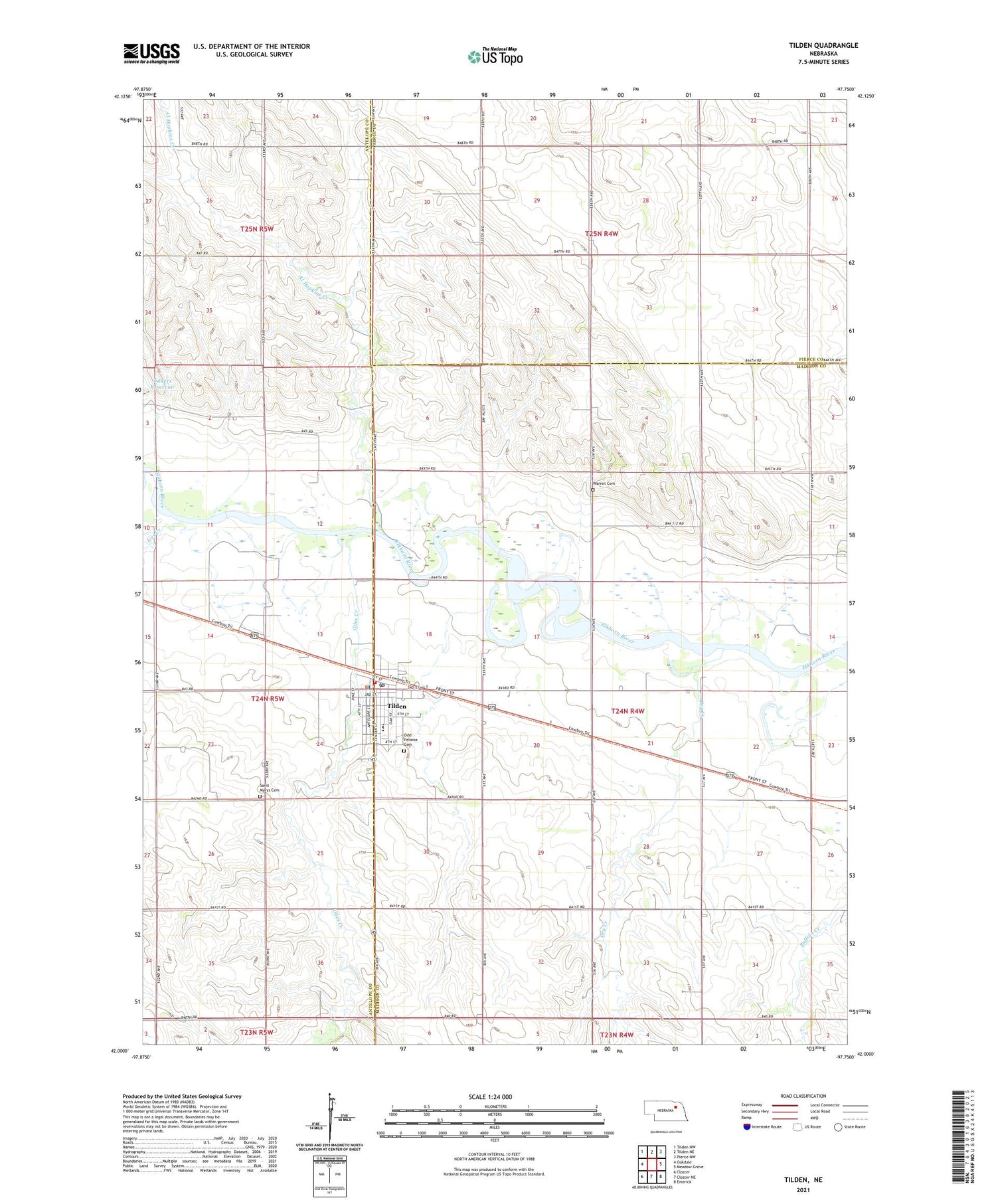 Tilden Nebraska US Topo Map Image