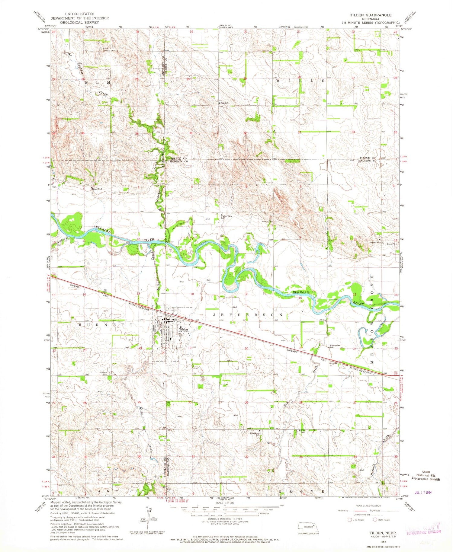 Classic USGS Tilden Nebraska 7.5'x7.5' Topo Map Image