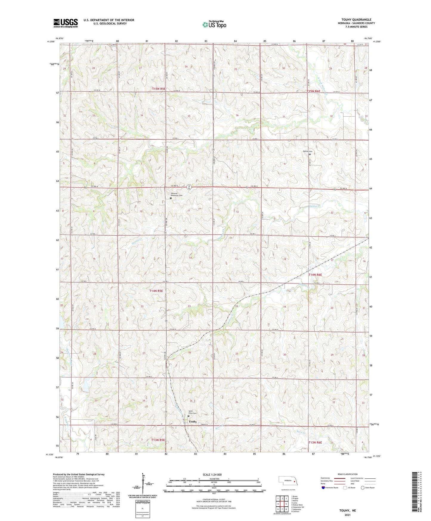 Touhy Nebraska US Topo Map Image