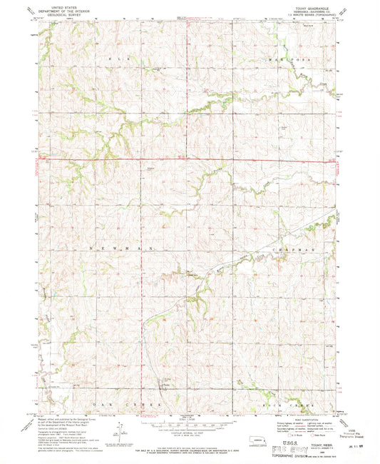 Classic USGS Touhy Nebraska 7.5'x7.5' Topo Map Image