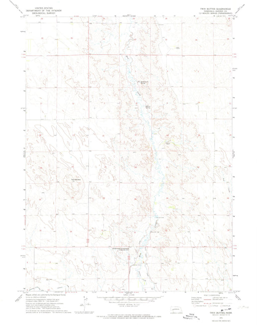 Classic USGS Twin Buttes Nebraska 7.5'x7.5' Topo Map Image