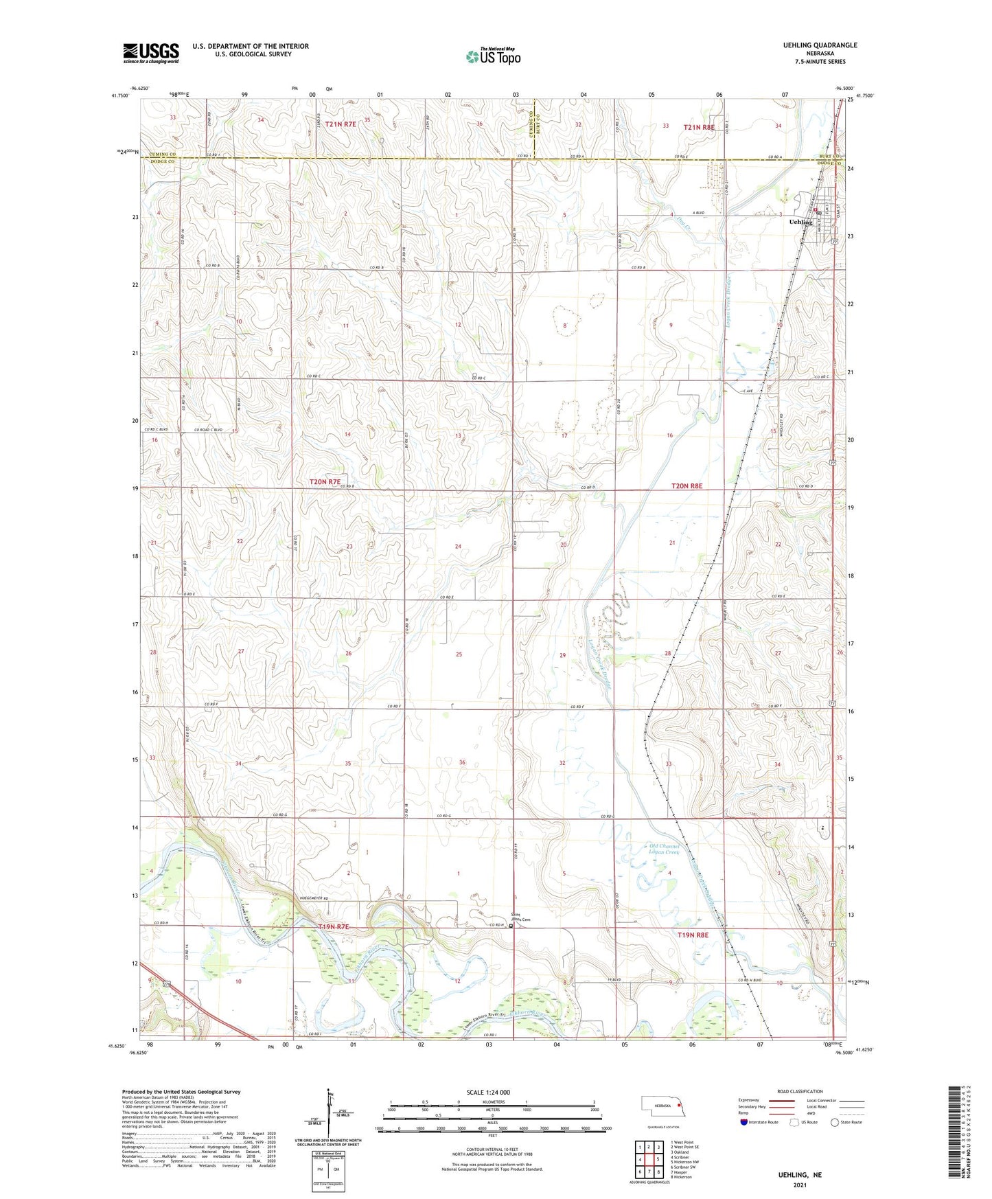 Uehling Nebraska US Topo Map Image