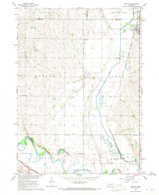 Classic USGS Uehling Nebraska 7.5'x7.5' Topo Map Image