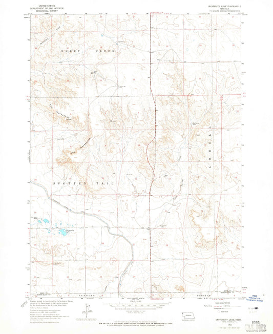 Classic USGS University Lake Nebraska 7.5'x7.5' Topo Map Image