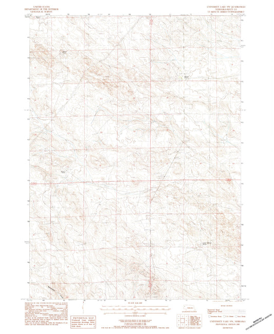 Classic USGS University Lake NW Nebraska 7.5'x7.5' Topo Map Image