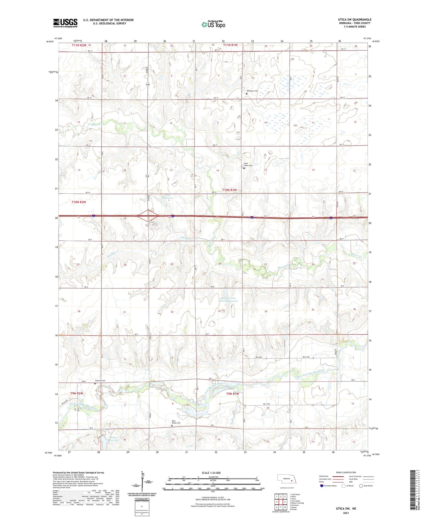Utica SW Nebraska US Topo Map Image