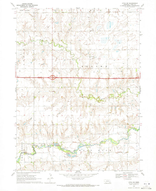 Classic USGS Utica SW Nebraska 7.5'x7.5' Topo Map Image