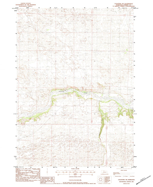 Classic USGS Valentine SW Nebraska 7.5'x7.5' Topo Map Image