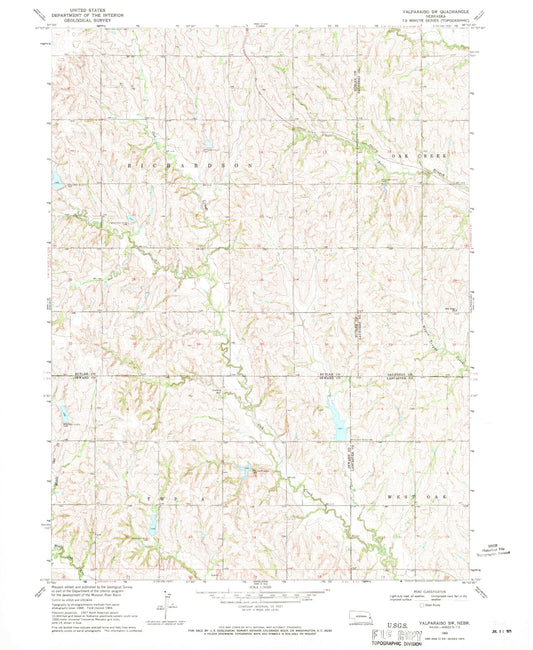 Classic USGS Valparaiso SW Nebraska 7.5'x7.5' Topo Map Image