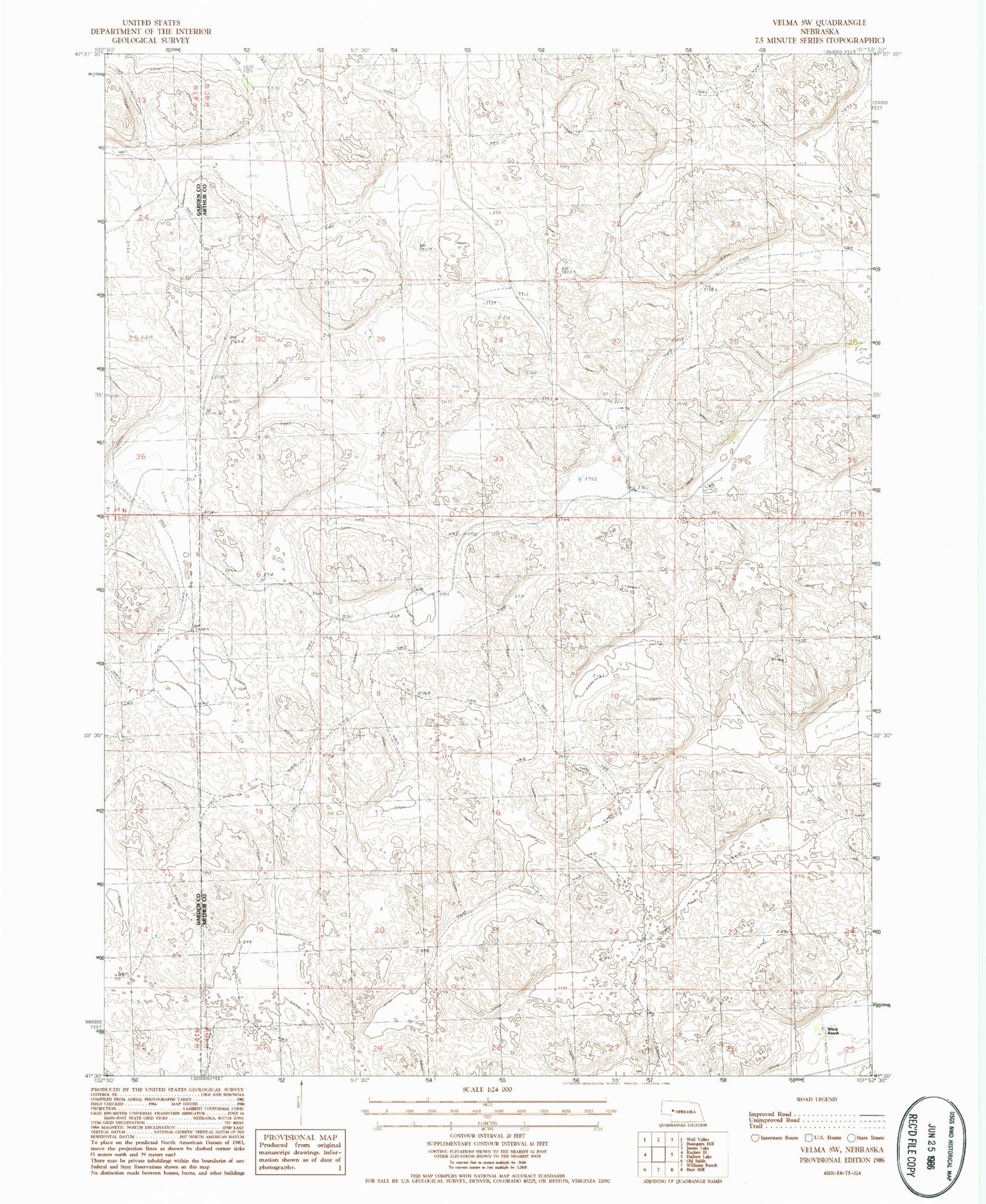 Classic USGS Velma SW Nebraska 7.5'x7.5' Topo Map Image