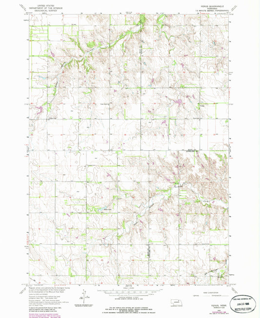 Classic USGS Venus Nebraska 7.5'x7.5' Topo Map Image