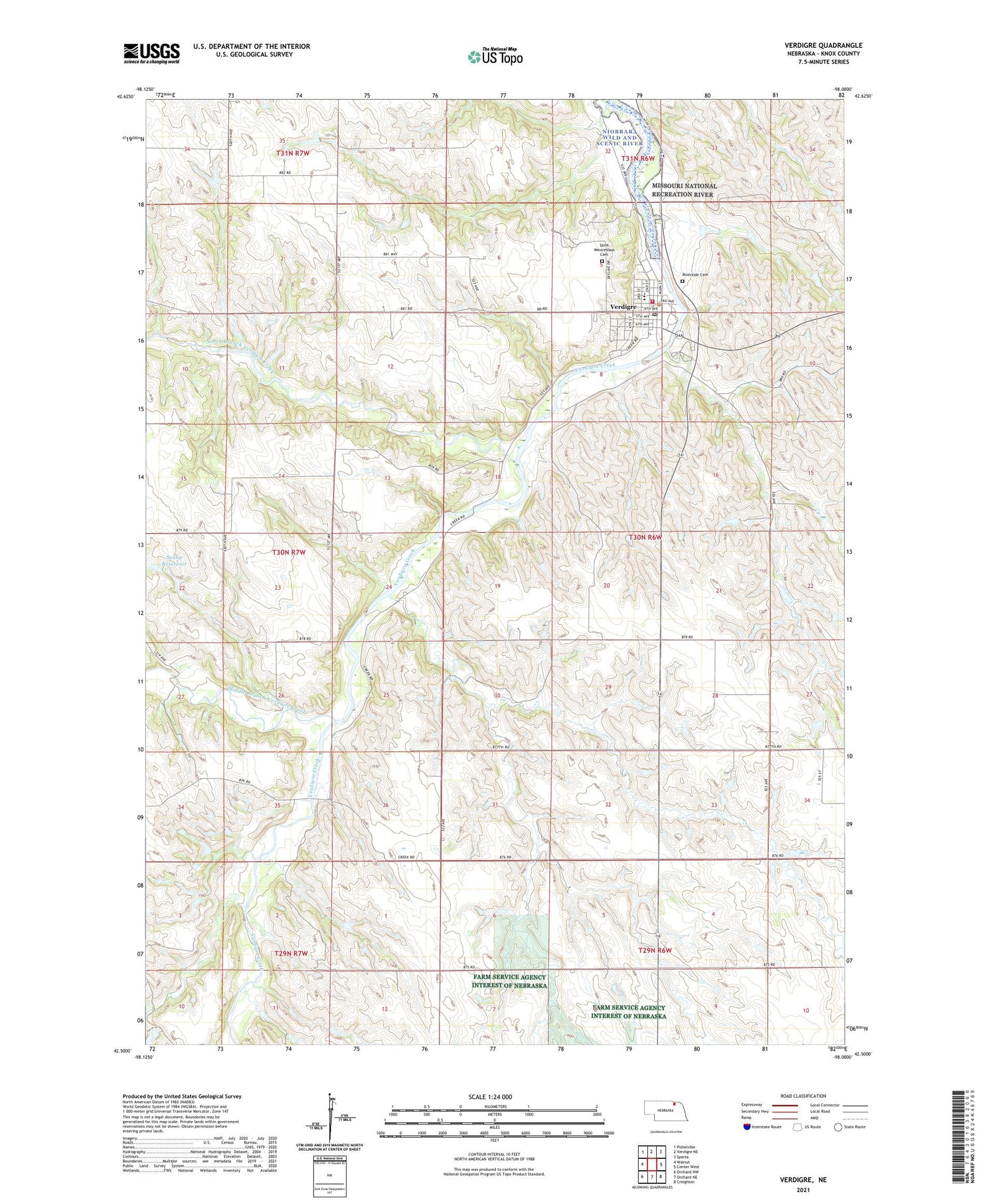 Verdigre Nebraska US Topo Map Image