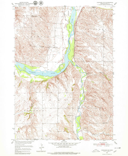 Classic USGS Verdigre NE Nebraska 7.5'x7.5' Topo Map Image