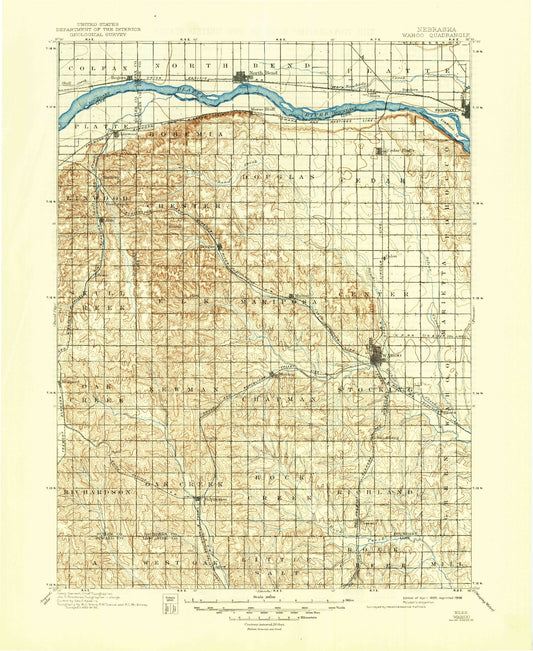 Historic 1899 Wahoo Nebraska 30'x30' Topo Map Image