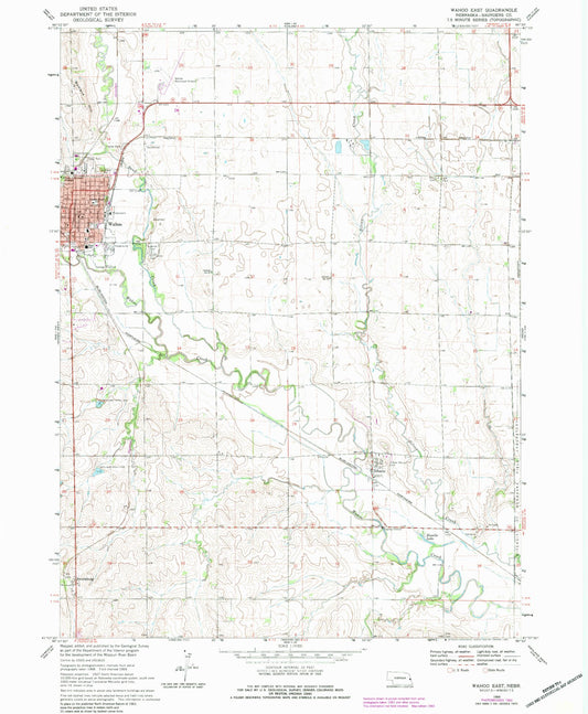 Classic USGS Wahoo East Nebraska 7.5'x7.5' Topo Map Image