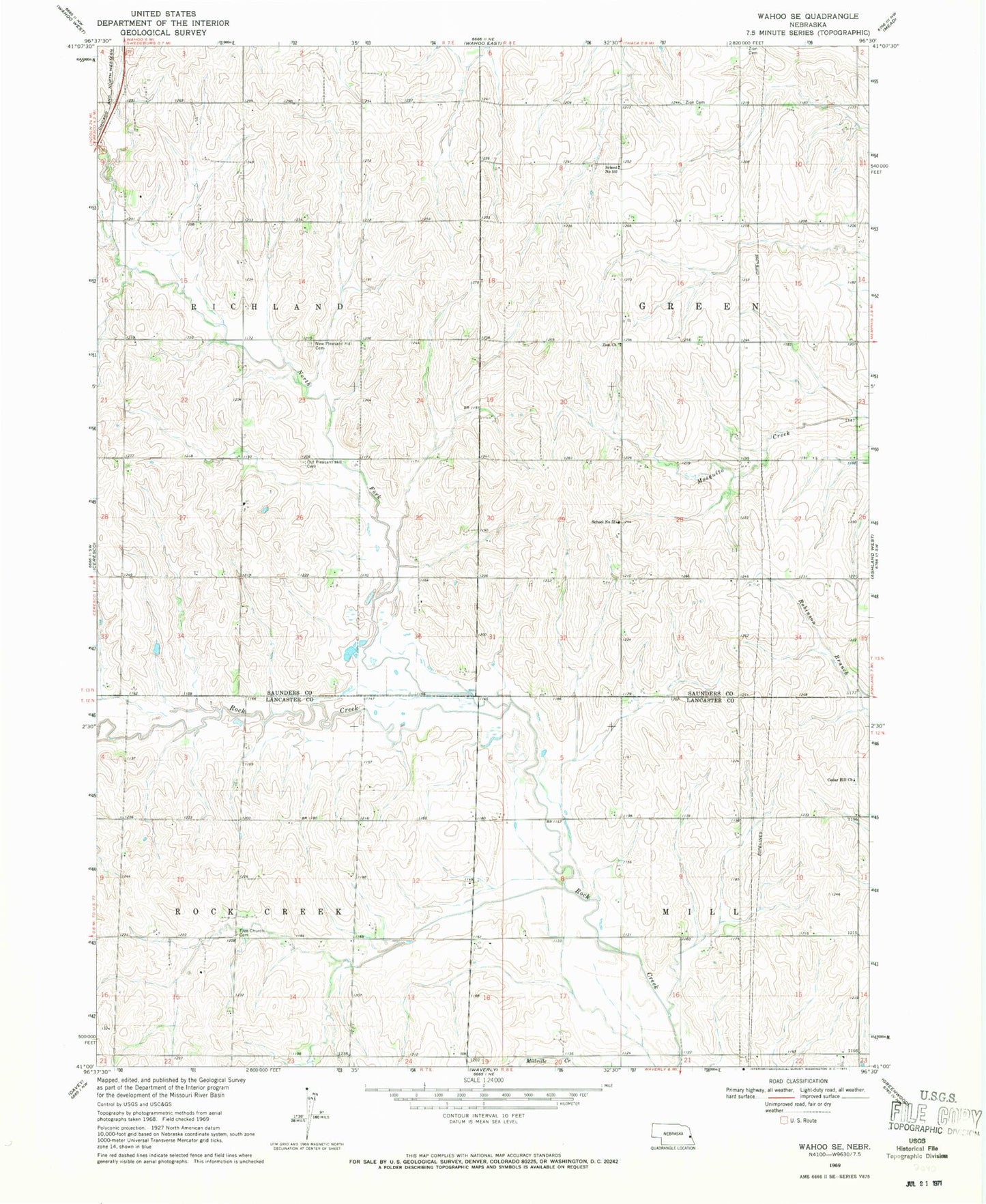 Classic USGS Wahoo SE Nebraska 7.5'x7.5' Topo Map Image