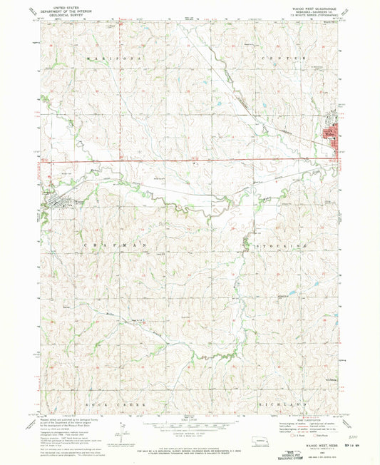 Classic USGS Wahoo West Nebraska 7.5'x7.5' Topo Map Image