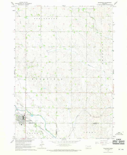 Classic USGS Wakefield Nebraska 7.5'x7.5' Topo Map Image