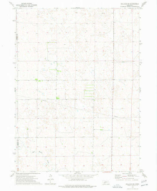 Classic USGS Wallace NW Nebraska 7.5'x7.5' Topo Map Image
