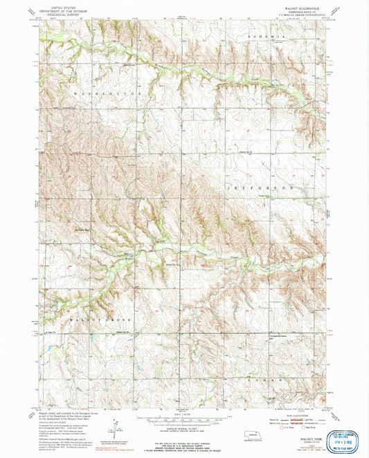 Classic USGS Walnut Nebraska 7.5'x7.5' Topo Map Image