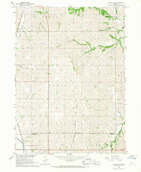 Classic USGS Walthill SW Nebraska 7.5'x7.5' Topo Map Image